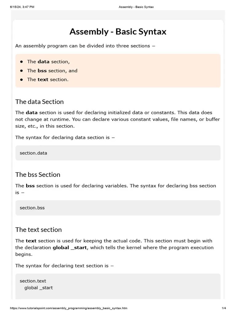 Assembly - Basic Syntax | Download Free PDF | Assembly Language | Computer Architecture