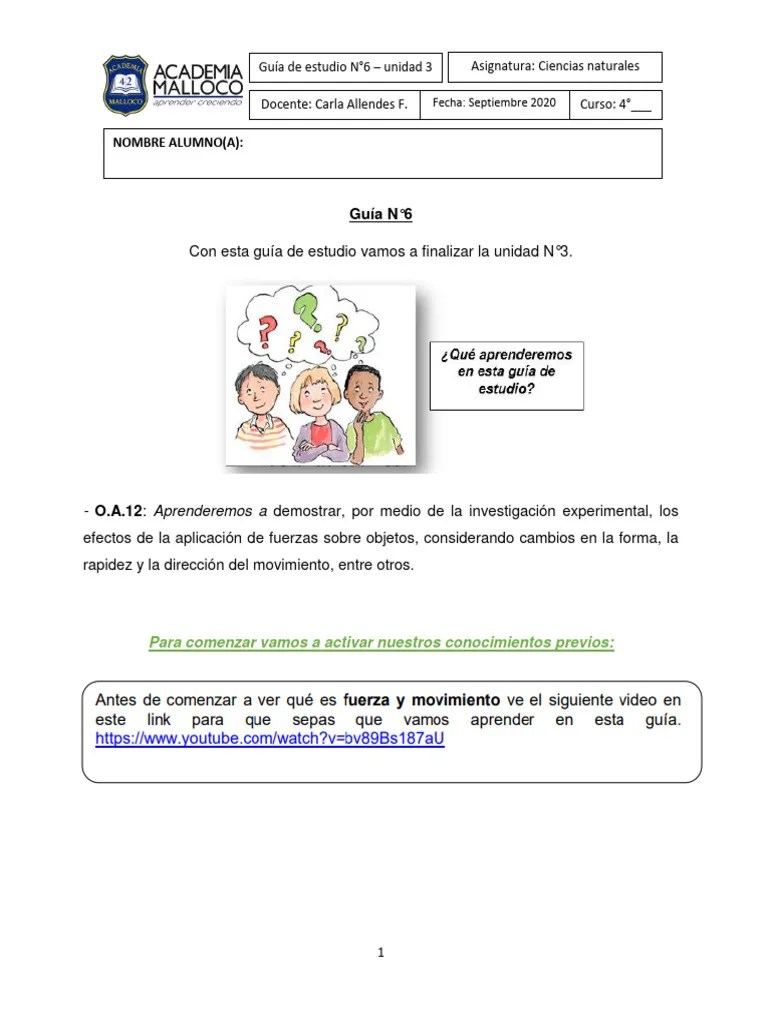 Guía N°6 4° Básico Cs. Naturales | PDF | Fuerza | Física