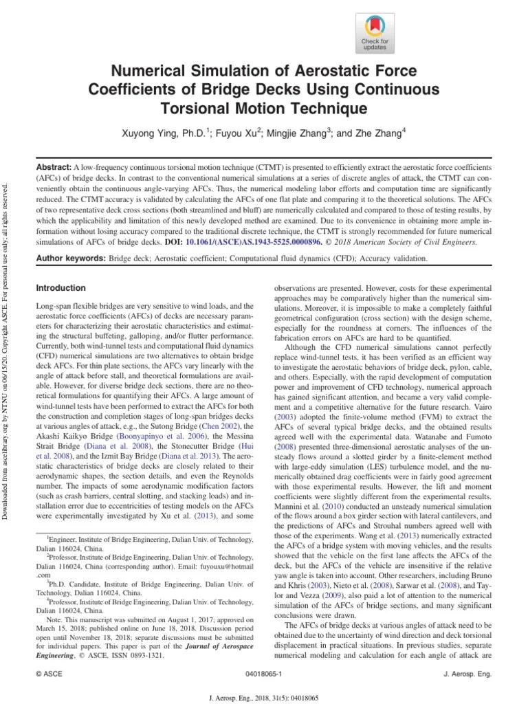 2018 Numerical Simulation Of Aerostatic Force Coefficients Of Bridge ...