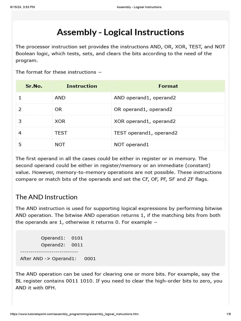 Assembly - Logical Instructions | PDF | Computer Programming | Computer Science