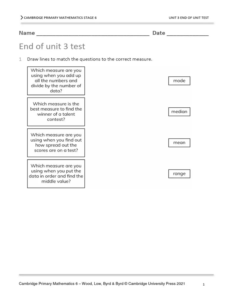 Prim Maths 6 2ed TR Unit 3 Test | PDF