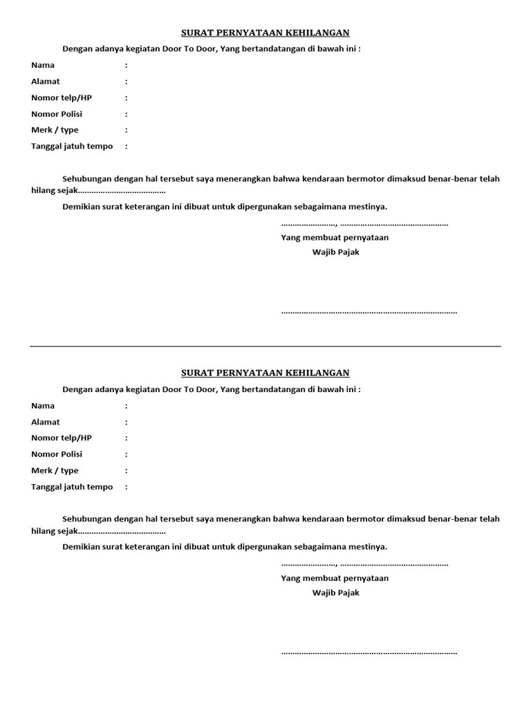 Surat Pernyataan Kehilangan | PDF