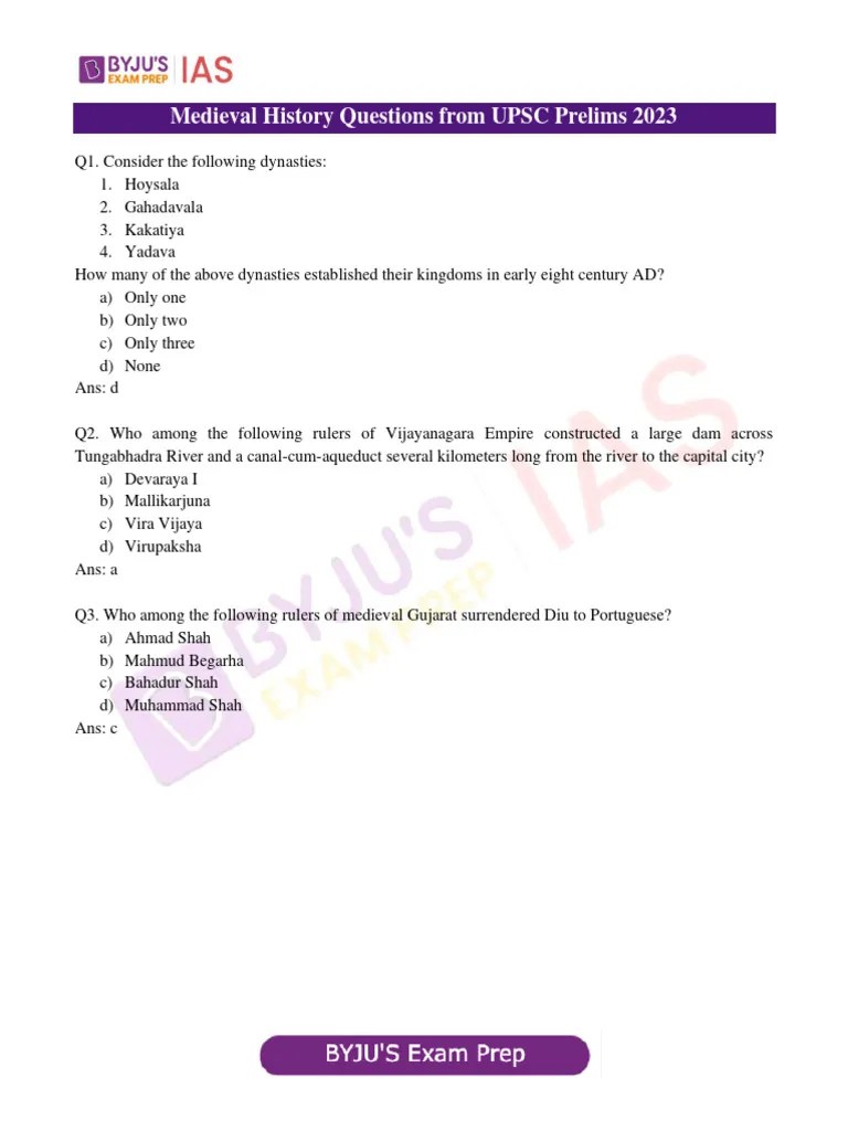 Medieval History Questions From UPSC Prelims 2023 | PDF