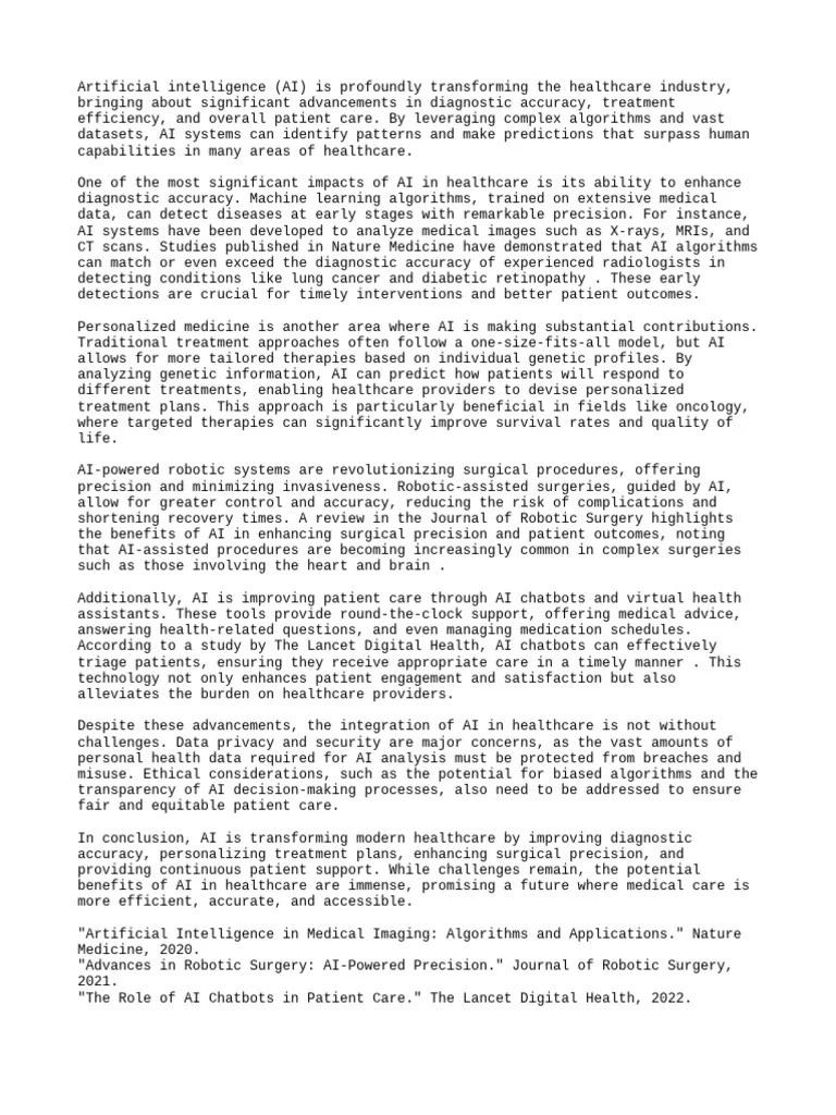 The Role Of Artificial Intelligence In Modern Healthcare | PDF | Artificial Intelligence ...