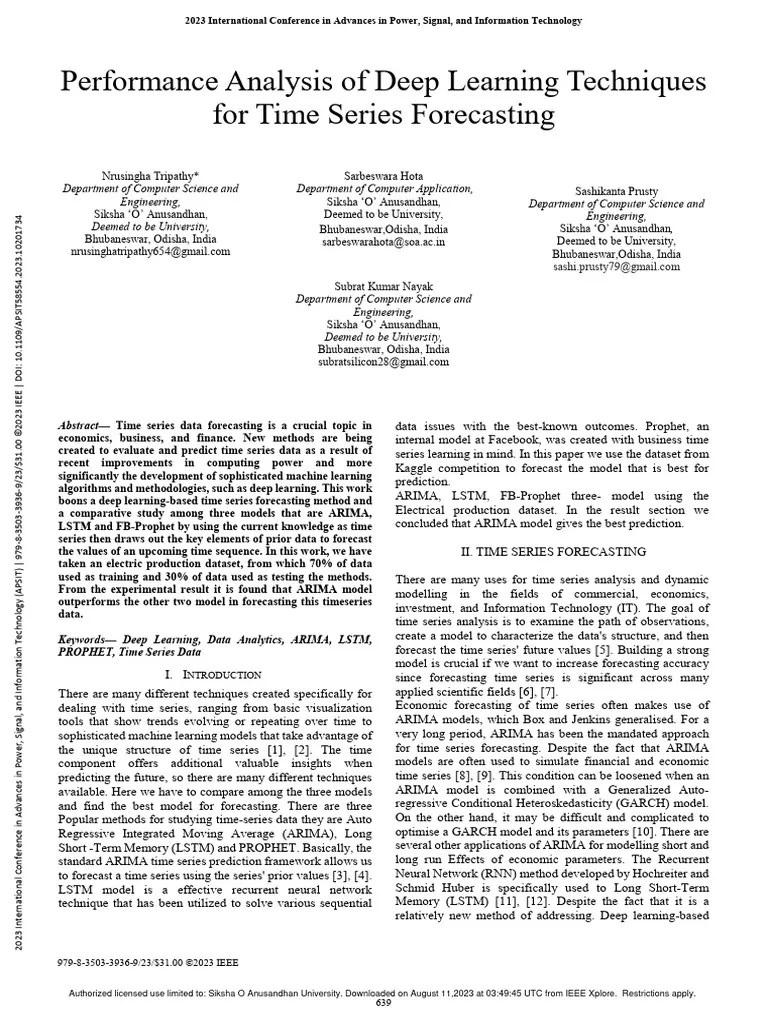 Performance Analysis Of Deep Learning Techniques For Time Series ...