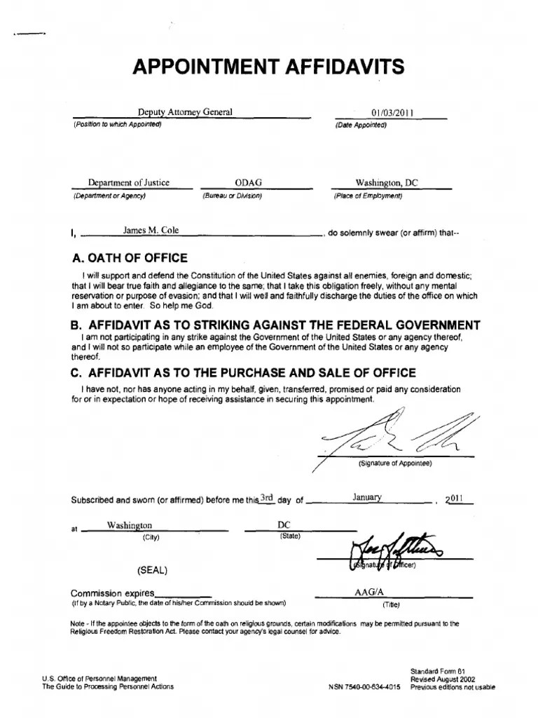 Cole-affidavit | Download Free PDF | Oath Of Office | Affidavit