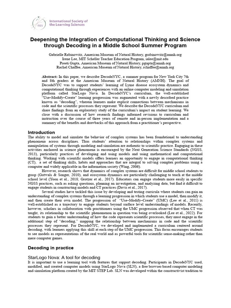 Deepening The Integration Of Computational Thinking And Science Through ...