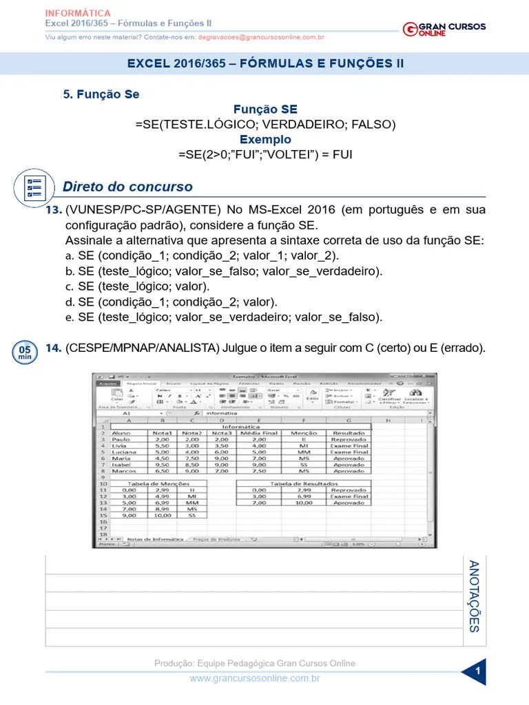 Aula 248 Excel 2016 365 Formulas E Funcoes II | PDF
