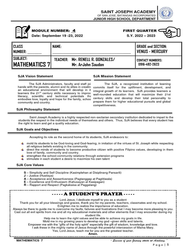 Grade7-Math-Q1-Module 4 - 2023 | Download Free PDF | Multiplication ...