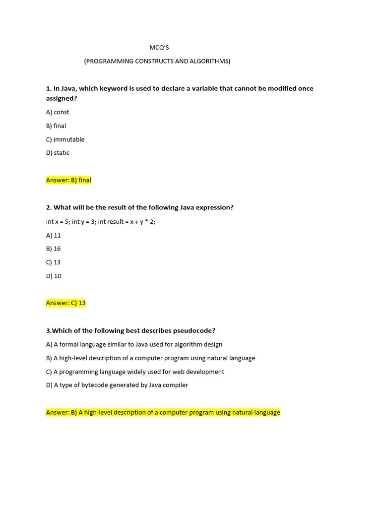 MCQS (Programming Constructs & Algorithms | PDF | Time Complexity ...