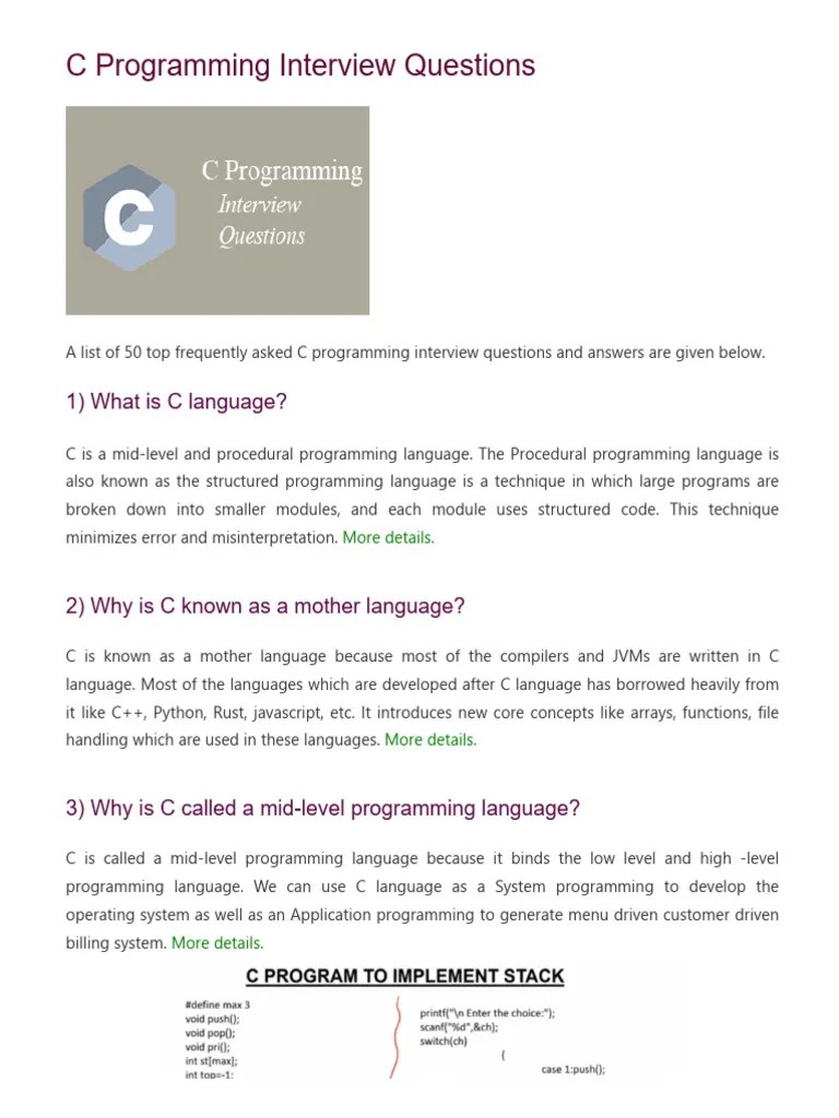 C Programming Interview | PDF | Pointer (Computer Programming ...