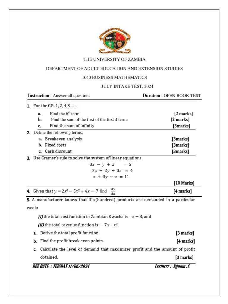 Unza Test 2024 | PDF