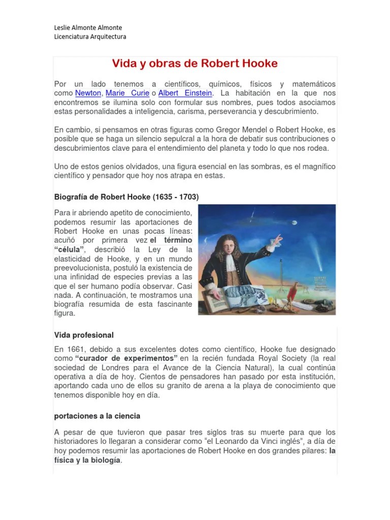 Vida Y Obras De Robert Hooke | Descargar Gratis PDF | Science