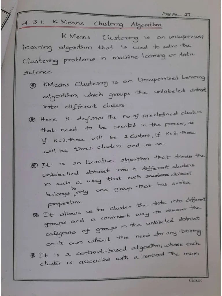 K Means Clustering Algorithm | PDF