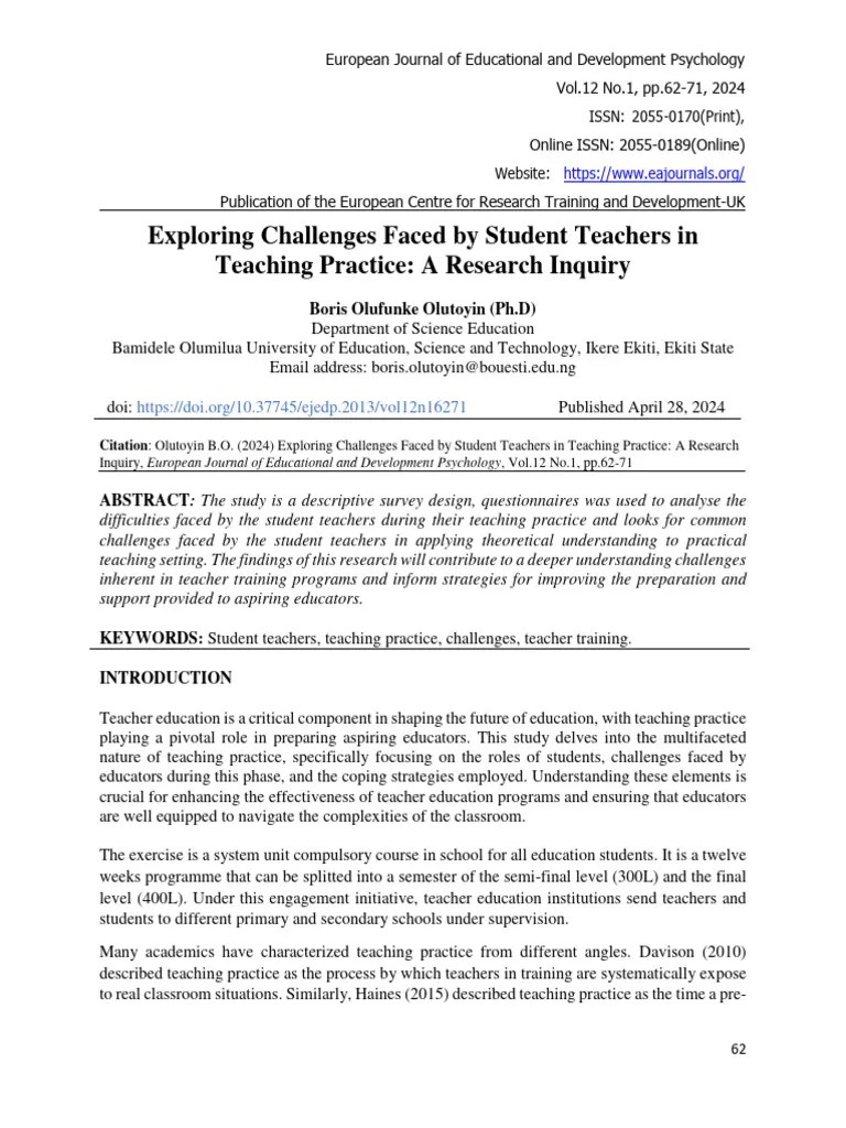 Exploring Challenges Faced By Student Teachers In Teaching Practice ...