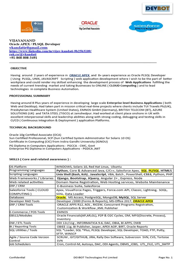 Oracle APEX & PLSQL Developer - Vkandati - Remote WFH Only | Download ...