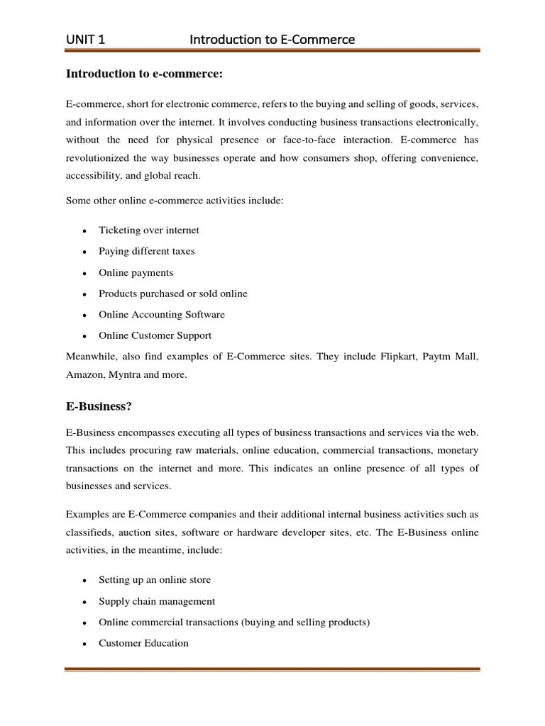 E-commerce Unit 1- SMCK | PDF | World Wide Web | Internet & Web