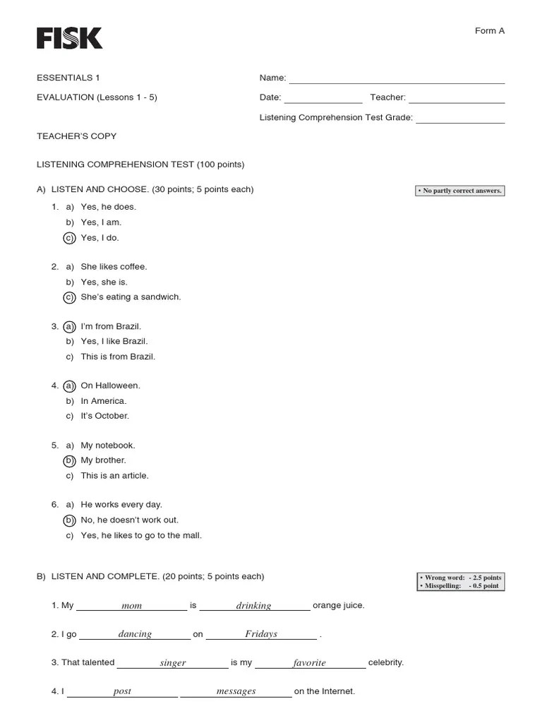 Listening - Form A | PDF