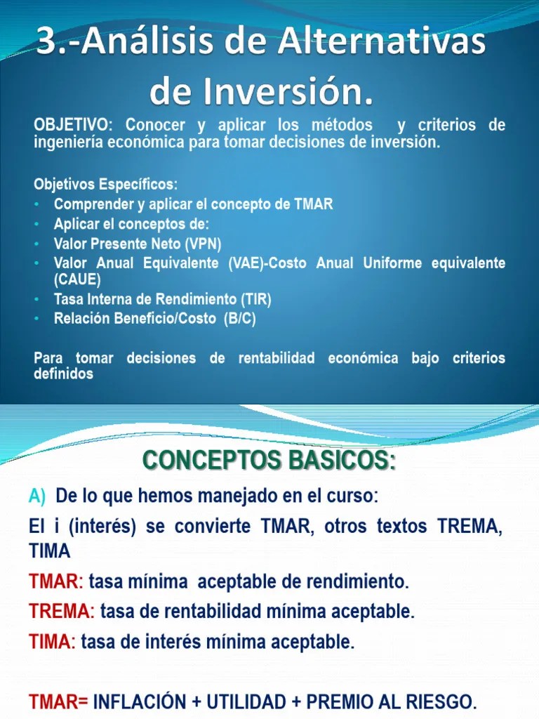 3.- Evaluacion De Alternativas De Inversion(3) | PDF | Tasa Interna De Retorno | Inversiones