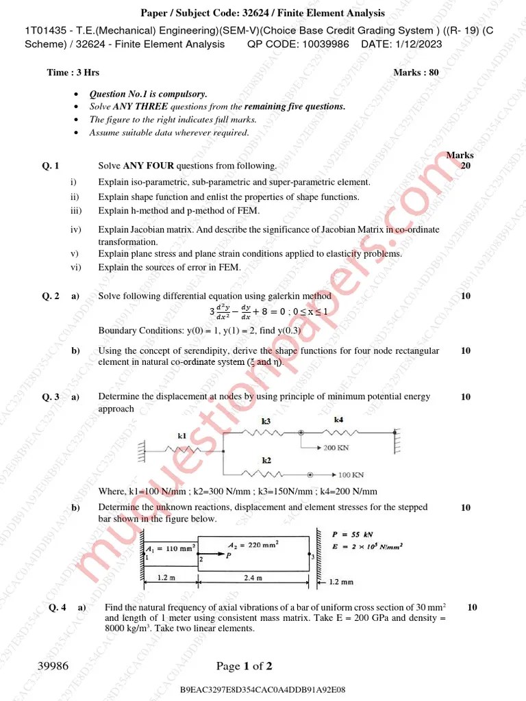 Be Mechanical Engineering Semester 5 2023 December Finite Element ...