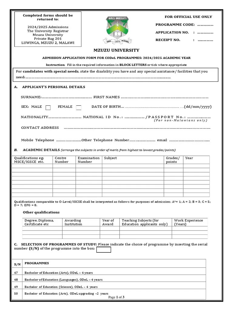 ODeL Application Form For 2024 2025 Applications | PDF | Bachelor's ...