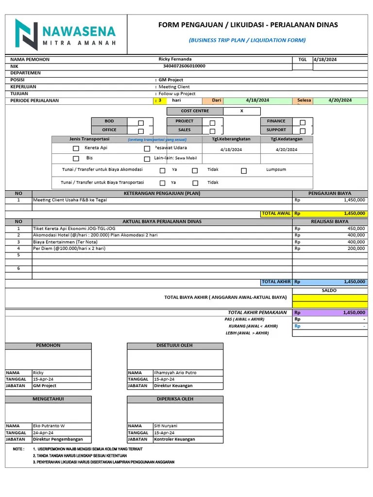 Form Pengajuan Perjalanan Dinas | PDF