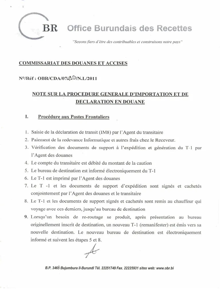 Procedure Generale D'importation Et De Declaration En Douane | PDF