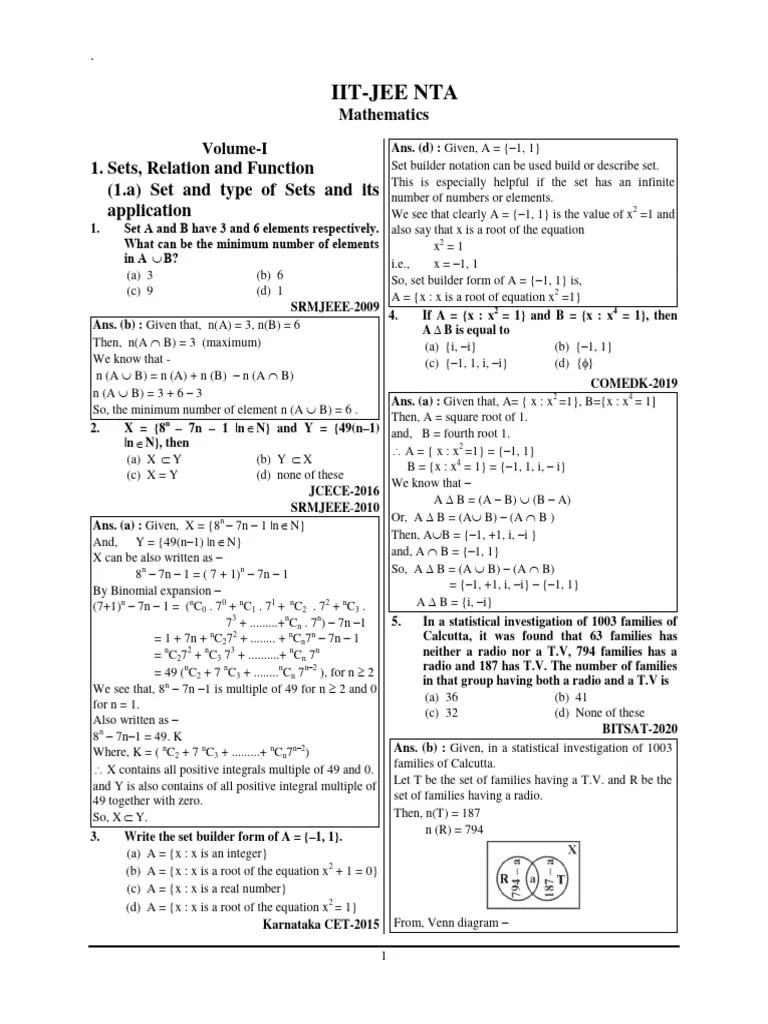 YCT IIT JEE Sets Relations & Functions | PDF | Function (Mathematics ...