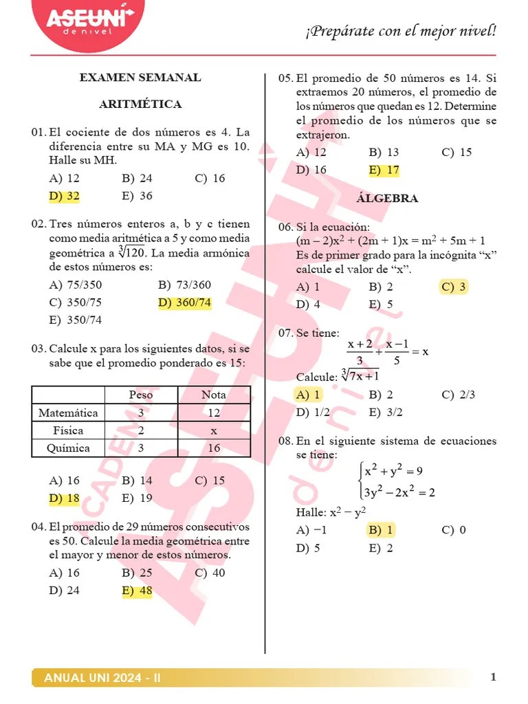 Claves Examen Anual UNI 2024 II - Introductorio III | Descargar Gratis ...