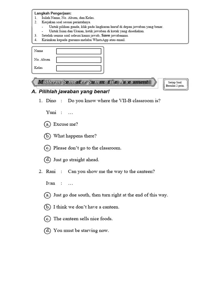 SMP Bahasa Inggris 7 Final Semester Summative Assessment | PDF ...