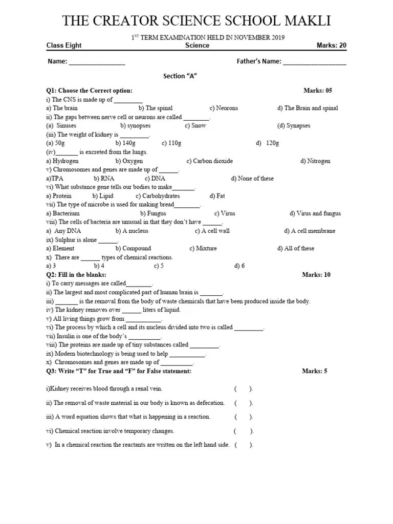 Class 8 Science | PDF | Cell (Biology) | Kidney
