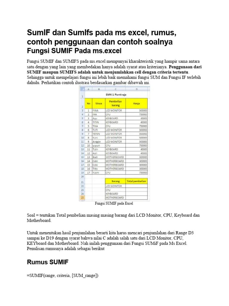 SumIF Dan SumIfs Pada Ms Excel | PDF