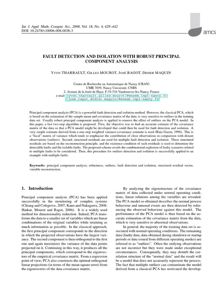 Fault Detection And Isolation With Robust Principal Pca | PDF ...
