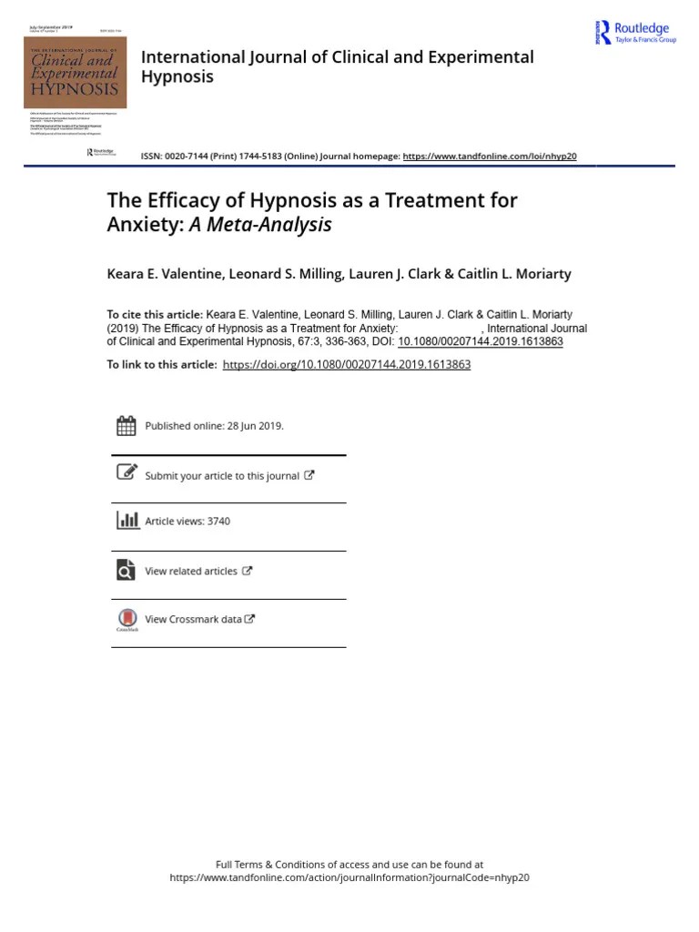 The Efficacy Of Hypnosis As A Treatment For Anxiety A Meta Analysis ...