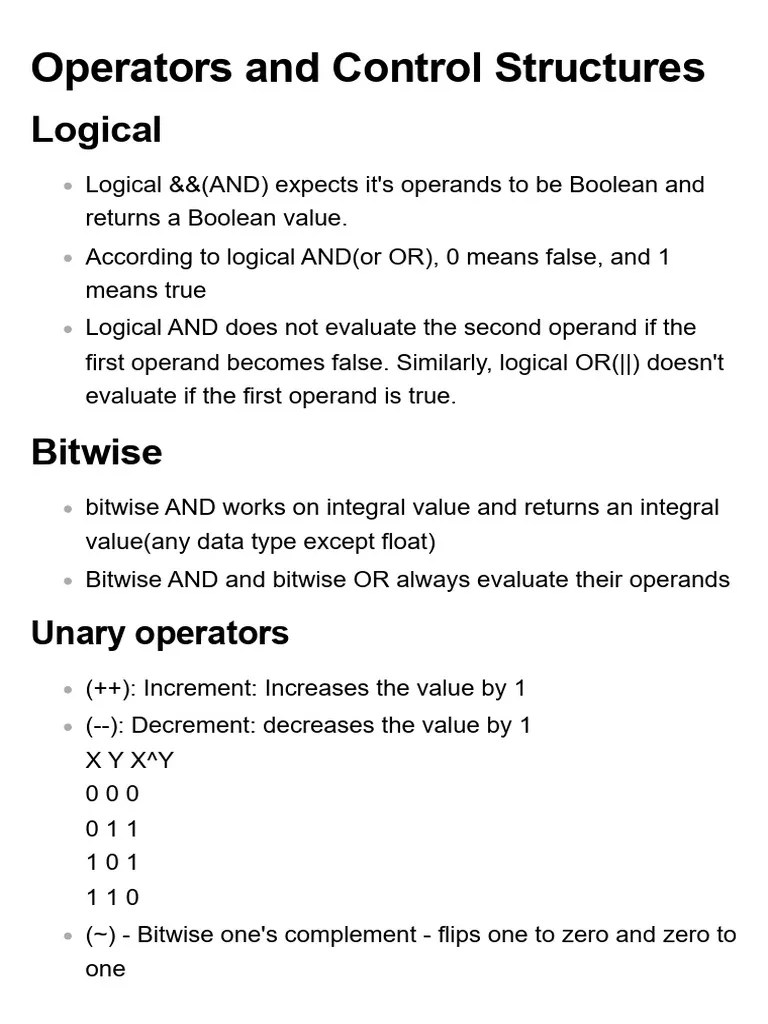 Operators And Control Structures | PDF | Control Flow | Boolean Data Type