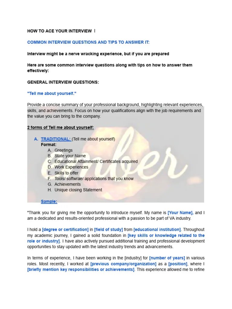 COMMON INTERVIEW QUESTION GUIDE (2) (1) | Download Free PDF ...