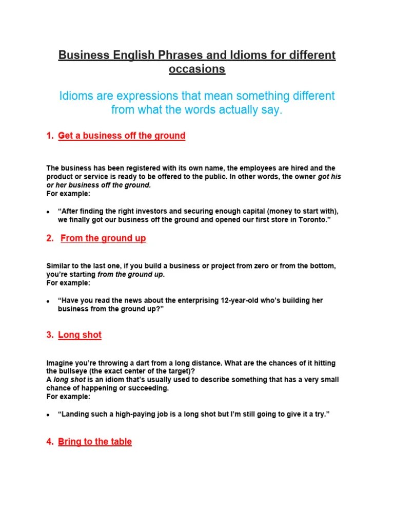 Business English Phrases And Idioms For Different Occasions | PDF | Idiom