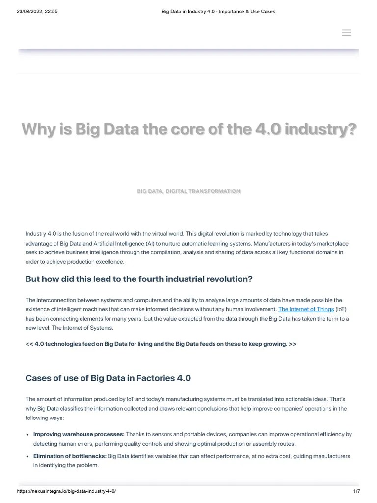 Big Data In Industry 4.0 - Importance & Use Cases | PDF | Big Data | Internet Of Things