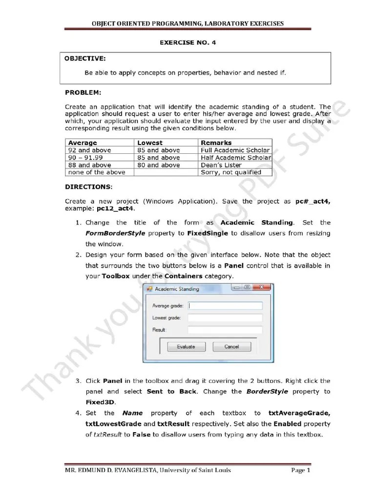Laboratory Exercises In Visual CSharp - Lab4 To Lab5 | PDF