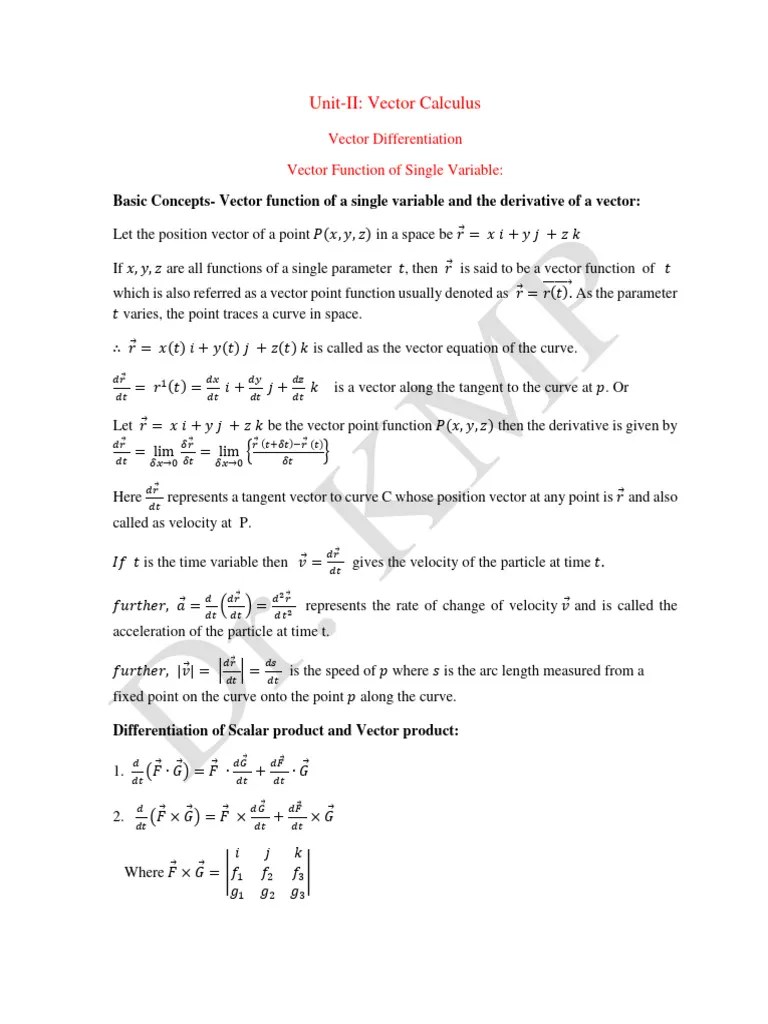 Unit-II Vector Calculus Full Notes | PDF | Acceleration | Velocity