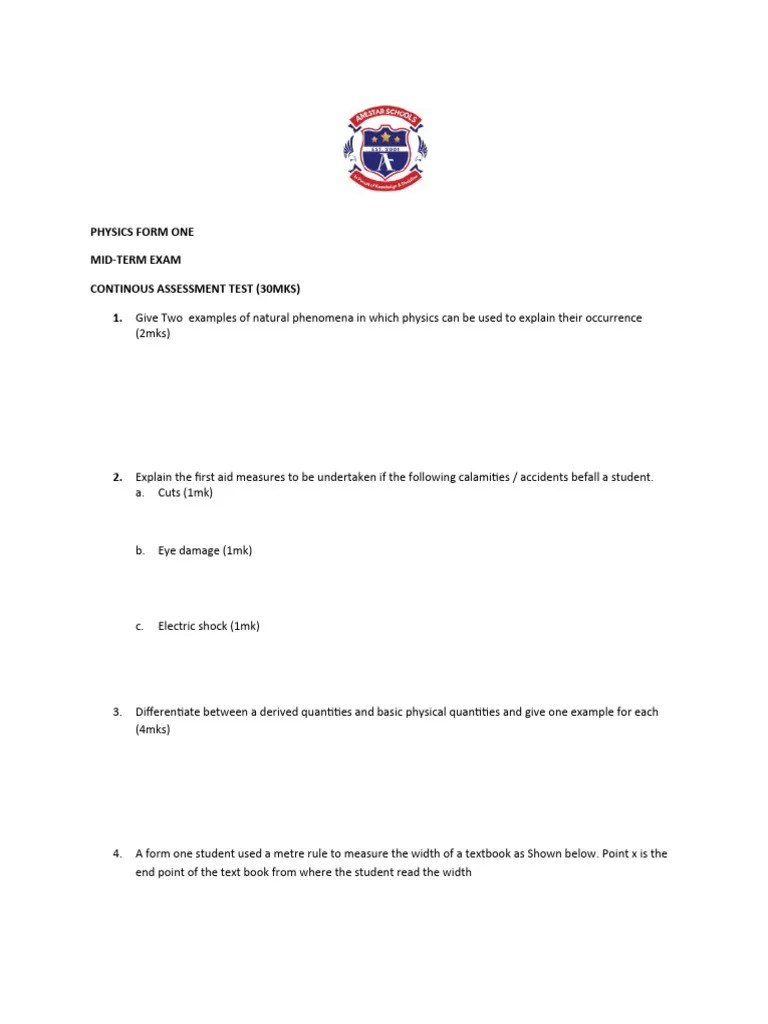 Physics Form 1 Mid-term Exams | PDF