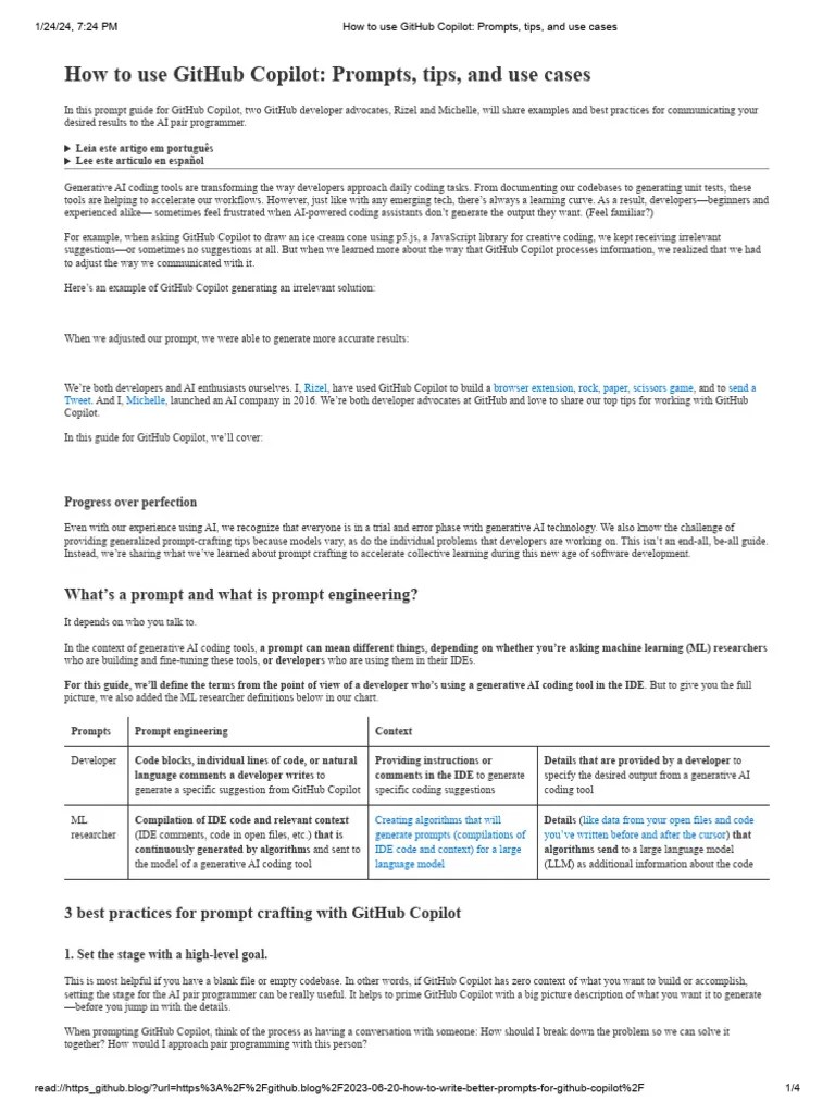 How To Use GitHub Copilot - Prompts, Tips, And Use Cases | PDF ...