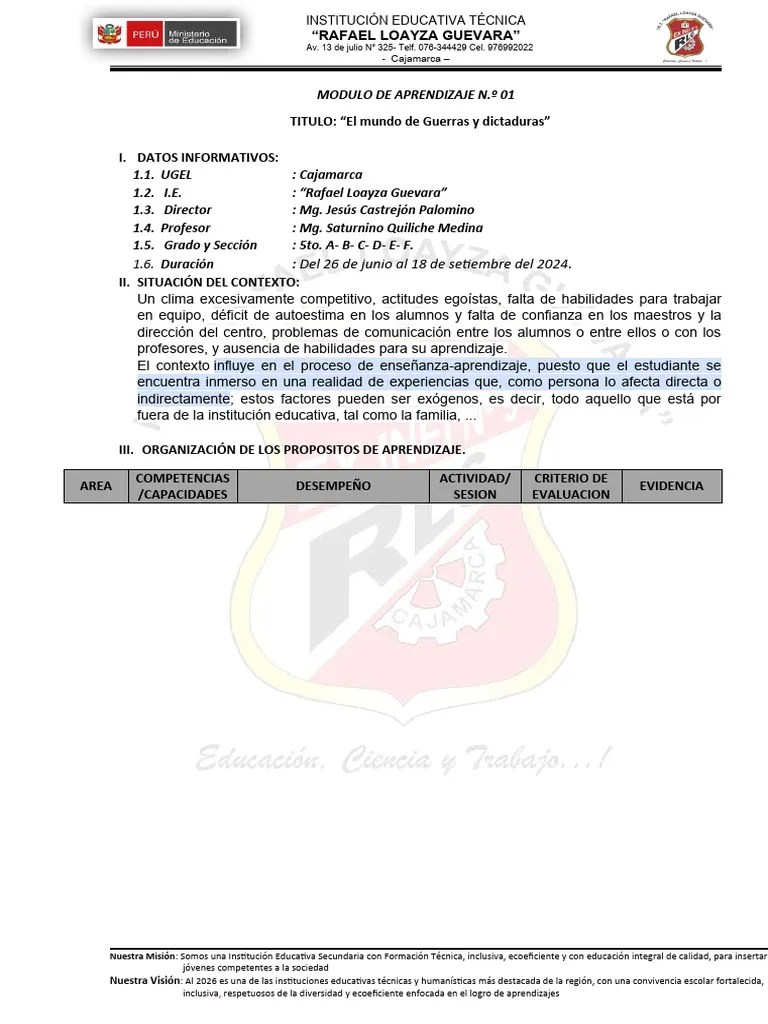 Modulo De Aprendizaje - Esquema | PDF | Evaluación | Escuelas