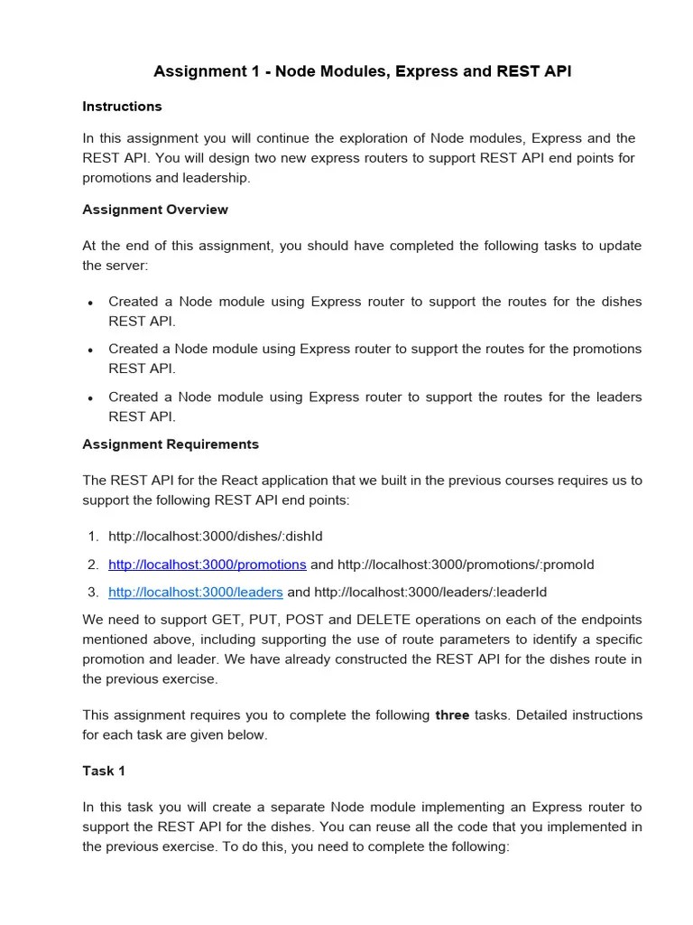 Assignment 1 - Node Modules, Express And REST API | PDF | Software ...