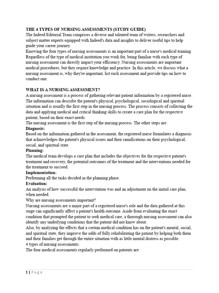 4 Types Of Nursing Assessment (Study Guide) | PDF | Nursing | Patient