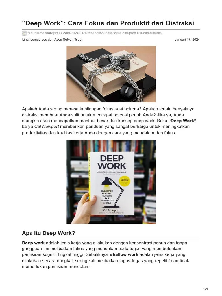 Deep Work Cara Fokus Dan Produktif Dari Distraksi | PDF | Karier ...