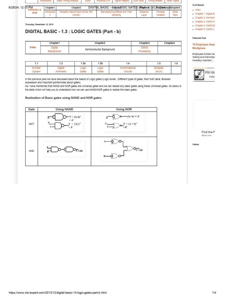 DIGITAL BASIC - 1.3 - LOGIC GATES (Part - B) - VLSI Concepts | PDF ...
