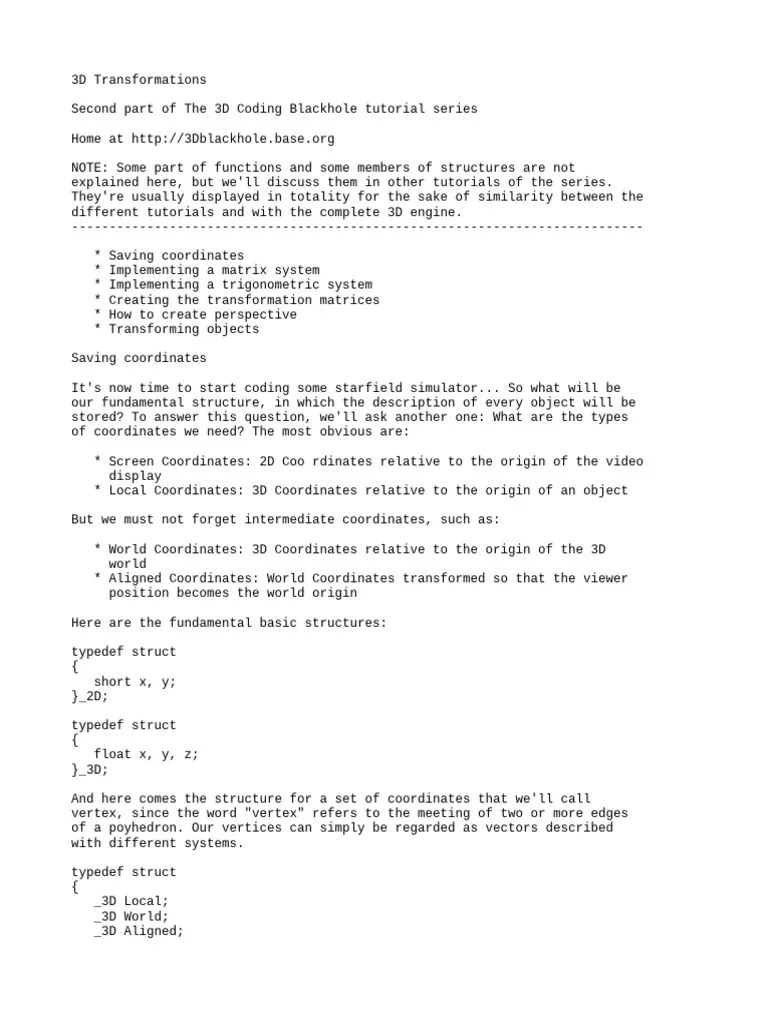 3D Transformations | PDF | Cartesian Coordinate System | Trigonometric ...