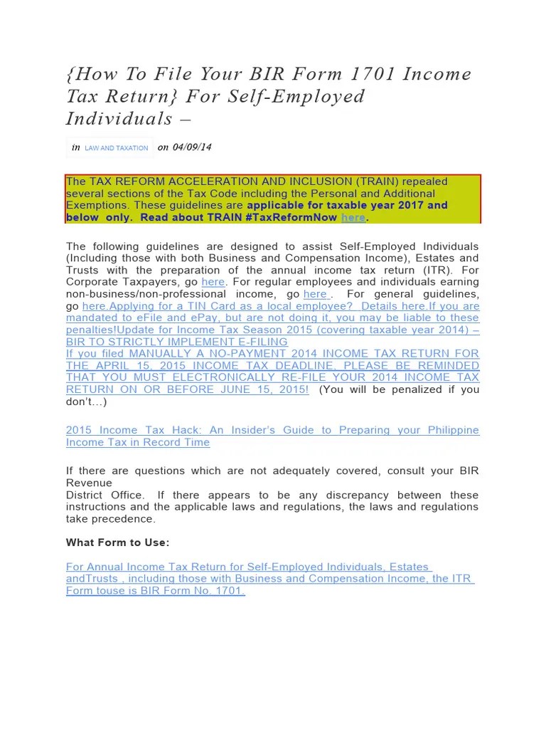 How To File Your BIR Form 1701 Income Tax Return | PDF | Tax Deduction ...