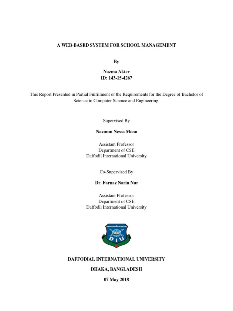 A WEB-BASED SYSTEM FOR SCHOOL MANAGEMENT - Daffodil CSE 2018 | PDF | World Wide Web | Internet & Web
